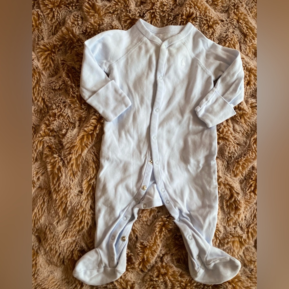 Ralph Lauren baby blue long sleeve snap onesie in 9 months
